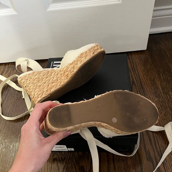 I.N.C. Moniquee White Canvas Espadrille Wedge Sandals | Size 8.5 - Picture 5 of 7